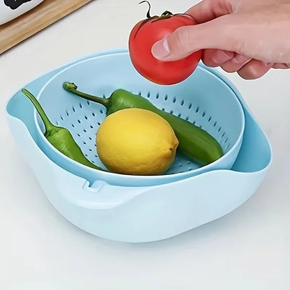 2Pcs Vegetable Wash Basket Kitchen Tool Home Use Drainage Basket Vegetable Wash Basket Rotating Double Layer