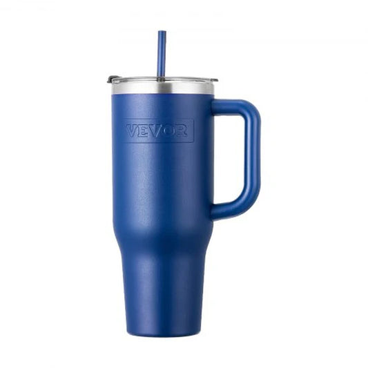 40 Oz Insulated Water Bottle Stainless Steel Coffee Cup Handheld Blue